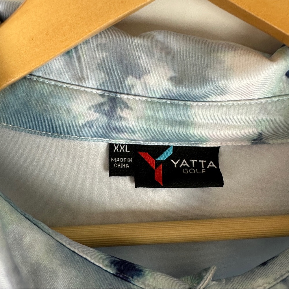 YATTA GOLF Subtle Pines Trees Men’s XXL Golf Polo White Blue Green - Picture 4 of 11